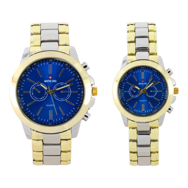 His and Her Matching Metal Band Watch Set - MSHH9357-MB
