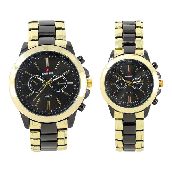 His and Her Matching Metal Band Watch Set - MSHH9357-MB