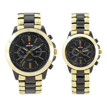 His and Her Matching Metal Band Watch Set - MSHH9357-MB