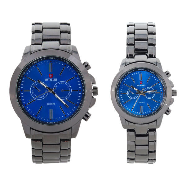 His and Her Matching Metal Band Watch Set - MSHH9357-MB