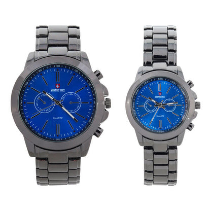 His and Her Matching Metal Band Watch Set - MSHH9357-MB