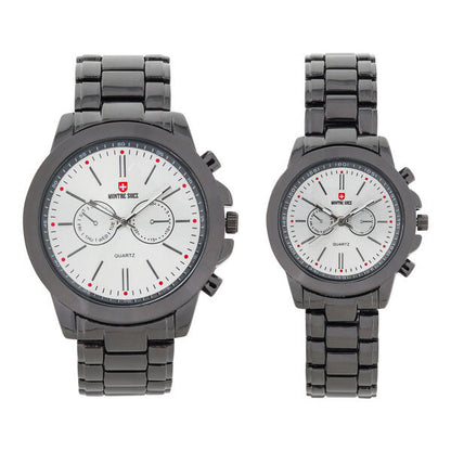 His and Her Matching Metal Band Watch Set - MSHH9357-MB