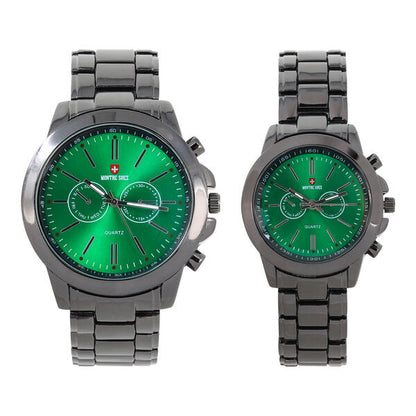 His and Her Matching Metal Band Watch Set - MSHH9357-MB
