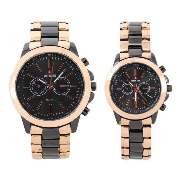 His and Her Matching Metal Band Watch Set - MSHH9357-MB
