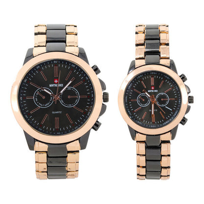 His and Her Matching Metal Band Watch Set - MSHH9357-MB