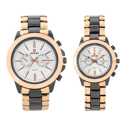 His and Her Matching Metal Band Watch Set - MSHH9357-MB