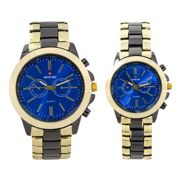 His and Her Matching Metal Band Watch Set - MSHH9357-MB