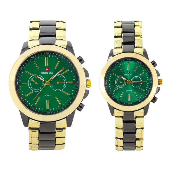 His and Her Matching Metal Band Watch Set - MSHH9357-MB