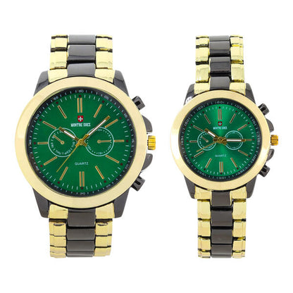 His and Her Matching Metal Band Watch Set - MSHH9357-MB