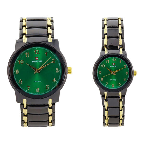 His and Her Matching Metal Band Watch Set - MSHH6504-MB