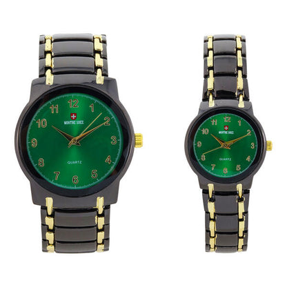 His and Her Matching Metal Band Watch Set - MSHH6504-MB
