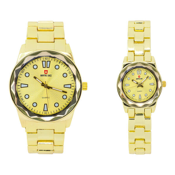 His and Her Matching Metal Band Watch Set - MSHH6885-MB