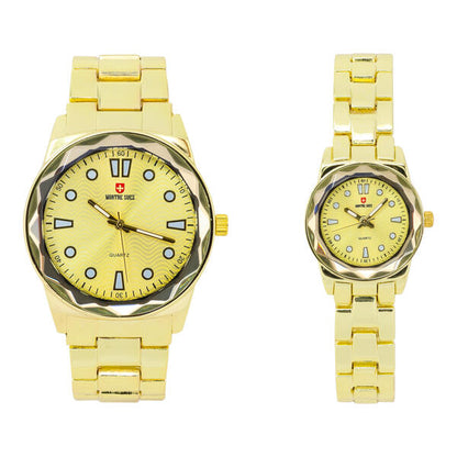 His and Her Matching Metal Band Watch Set - MSHH6885-MB