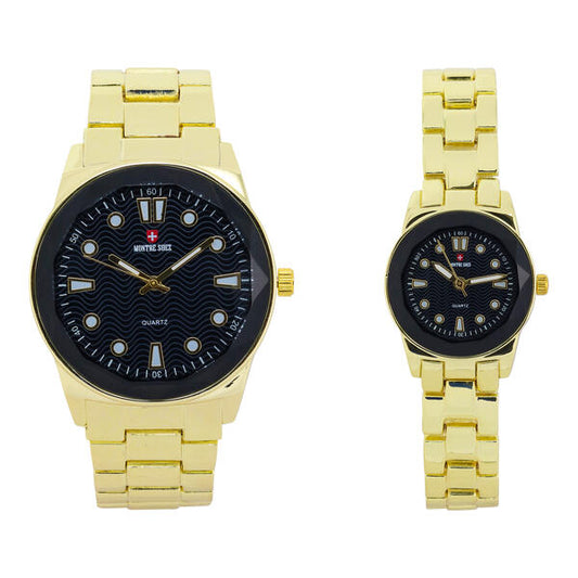 His and Her Matching Metal Band Watch Set - MSHH6885-MB