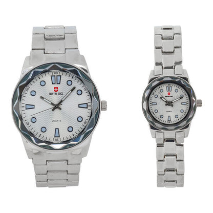 His and Her Matching Metal Band Watch Set - MSHH6885-MB