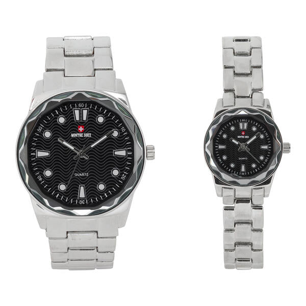 His and Her Matching Metal Band Watch Set - MSHH6885-MB