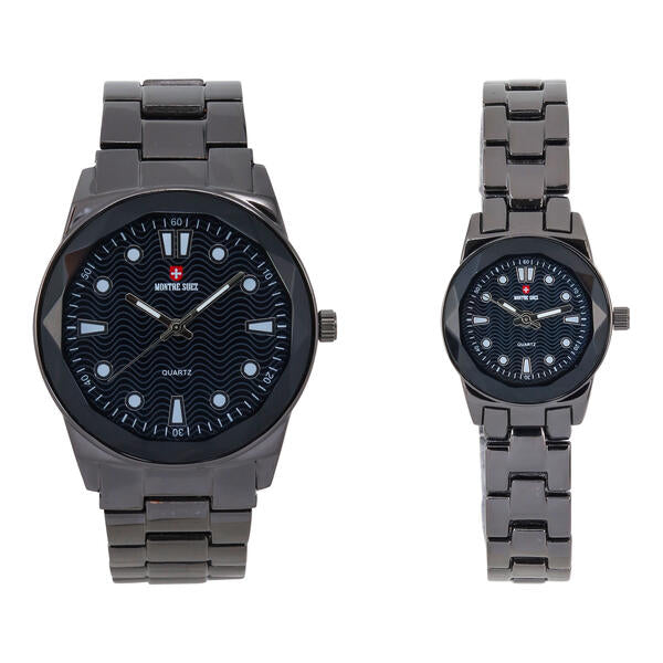 His and Her Matching Metal Band Watch Set - MSHH6885-MB