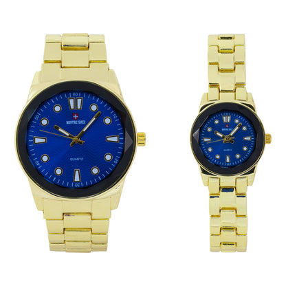 His and Her Matching Metal Band Watch Set - MSHH6885-MB