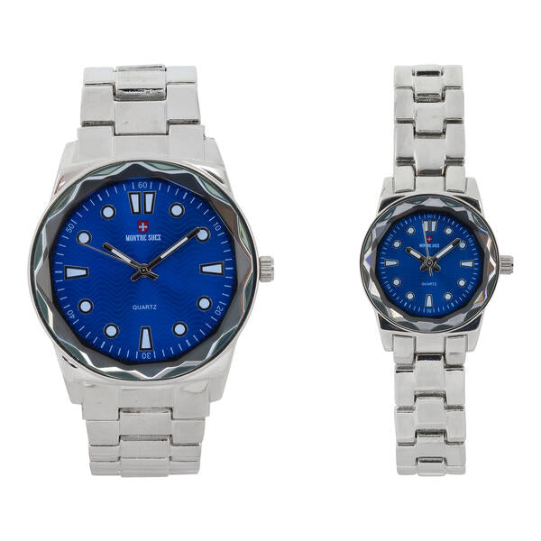 His and Her Matching Metal Band Watch Set - MSHH6885-MB