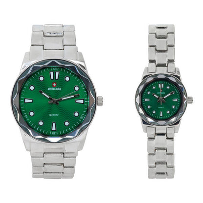 His and Her Matching Metal Band Watch Set - MSHH6885-MB