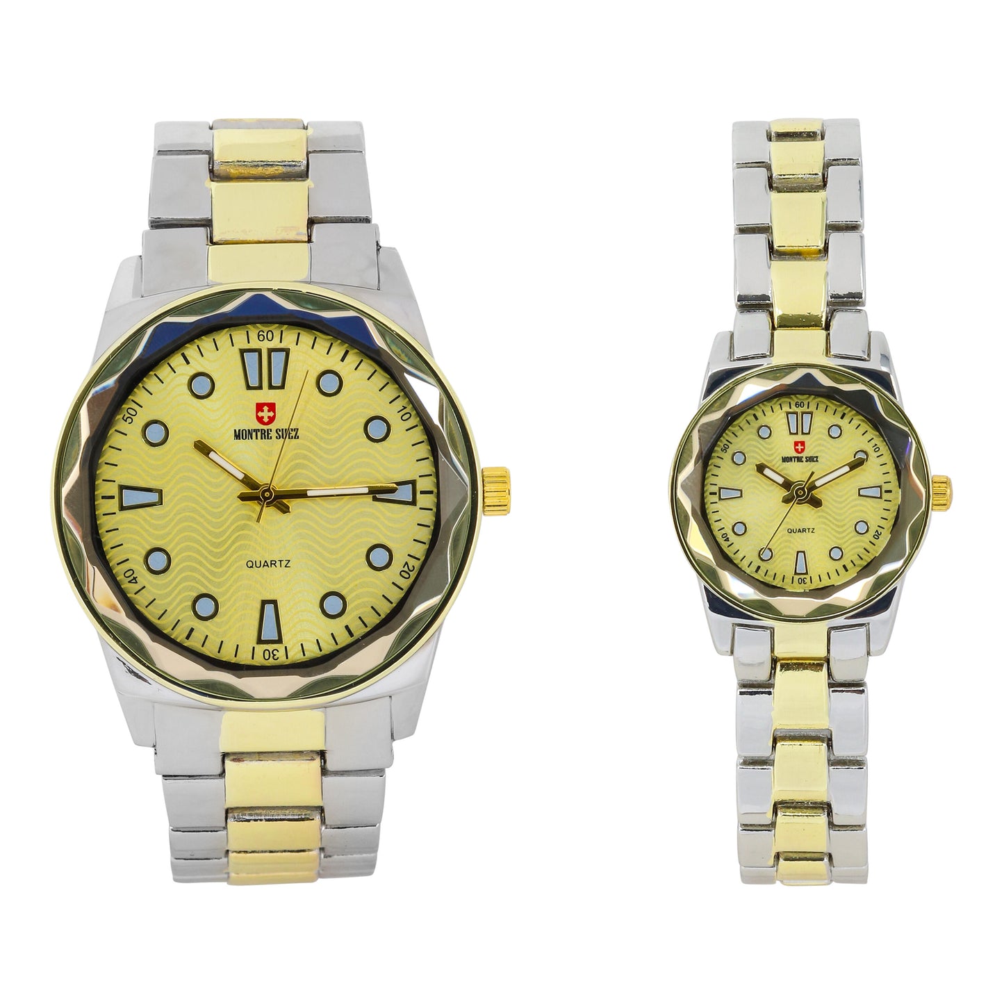His and Her Matching Metal Band Watch Set - MSHH6885-MB