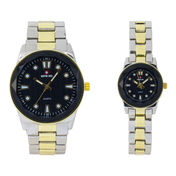 His and Her Matching Metal Band Watch Set - MSHH6885-MB