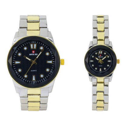 His and Her Matching Metal Band Watch Set - MSHH6885-MB