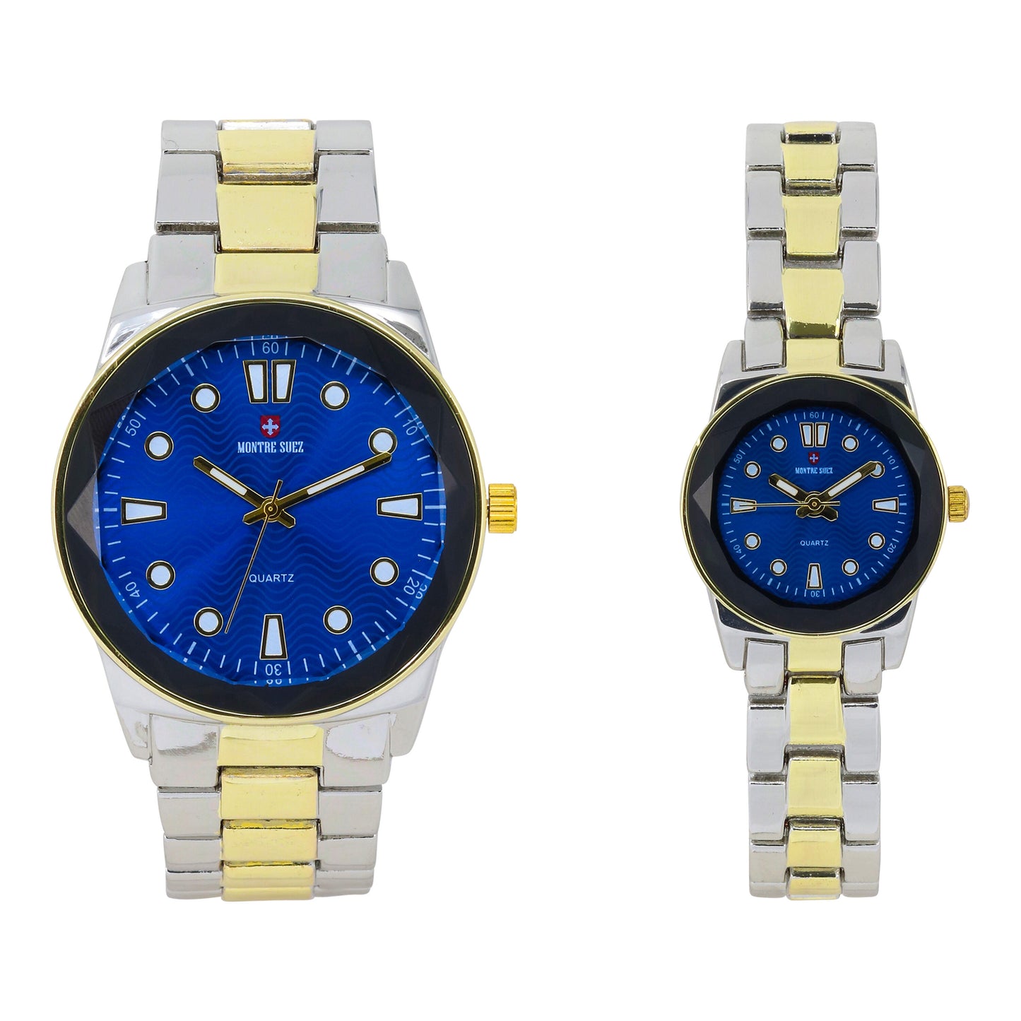 His and Her Matching Metal Band Watch Set - MSHH6885-MB