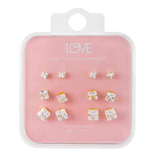 Ladies Square Stud Earring 6-Pack - CET-212