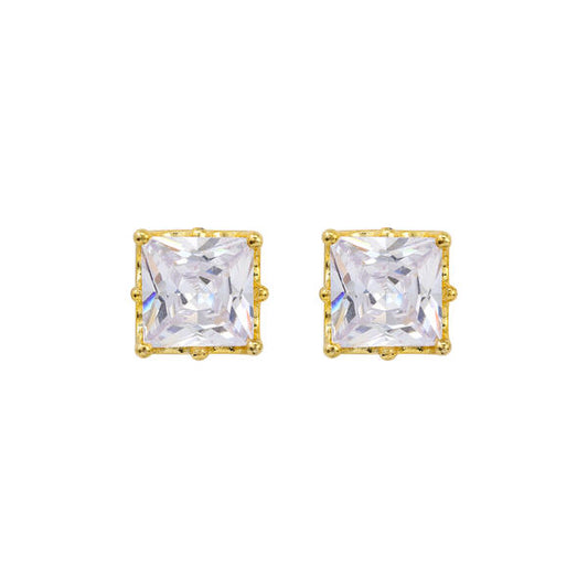 8mm Square Crown CZ Earring - CQZ-08