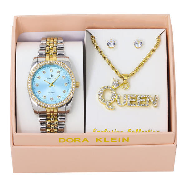 Ladies Metal Band Watch and Queen Necklace Set - LW1K-103