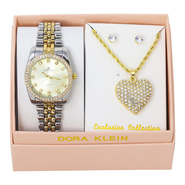 Ladies Metal Band Watch and Heart Necklace Set - LW1K-104