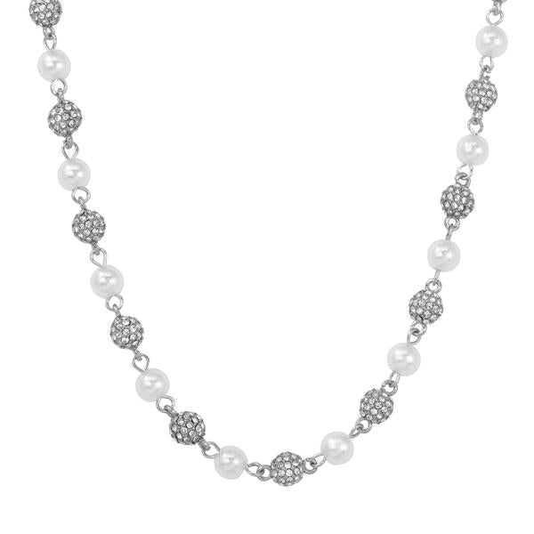 6MM ICED BALL CHAIN WITH PEARLS SILVER