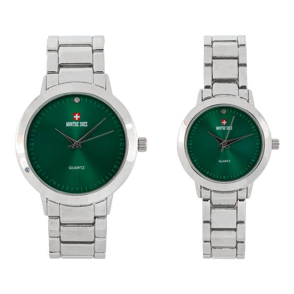 His and Her Matching Metal Band Watch Set - MSHH4904-MB