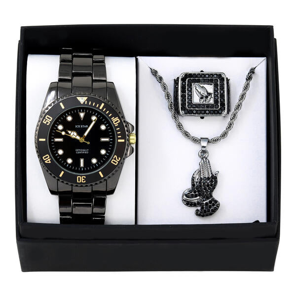 Metal Band Watches w/Necklace and Ring Gift-Set - W1K3-002