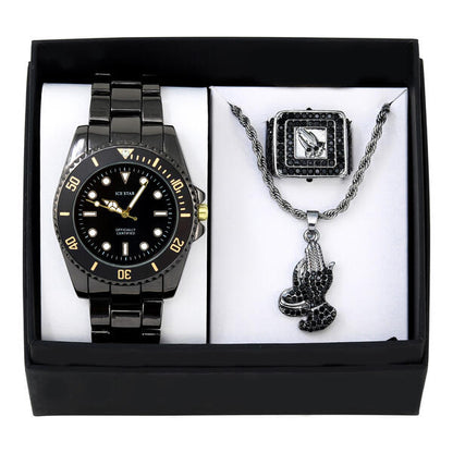 Metal Band Watches w/Necklace and Ring Gift-Set - W1K3-002