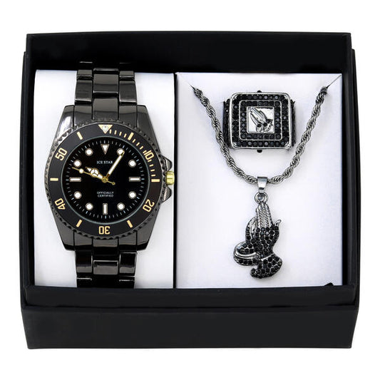Metal Band Watches w/Necklace and Ring Gift-Set - W1K3-002