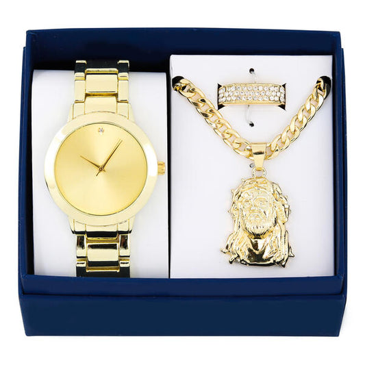 Metal Band Watches w/Necklace and Ring Gift-Set - WRP-002