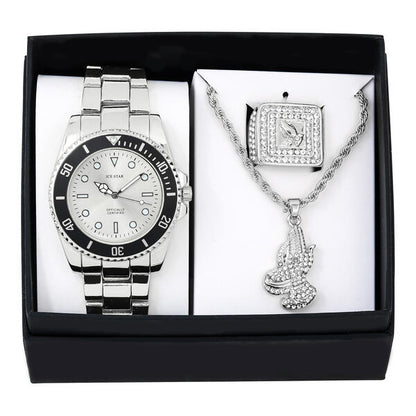 Metal Band Watches w/Necklace and Ring Gift-Set - W1K3-002
