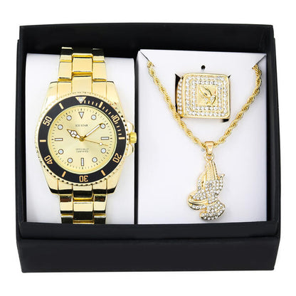 Metal Band Watches w/Necklace and Ring Gift-Set - W1K3-002