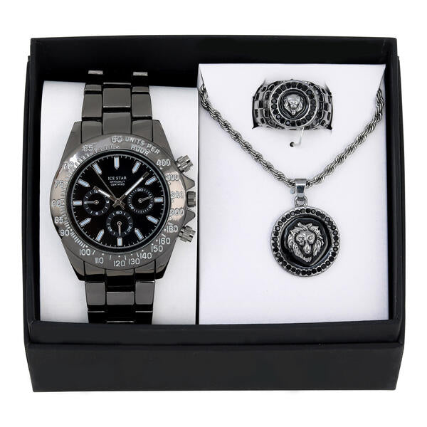 Metal Band Watches w/Necklace and Ring Gift-Set - W1K3-003