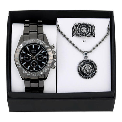 Metal Band Watches w/Necklace and Ring Gift-Set - W1K3-003