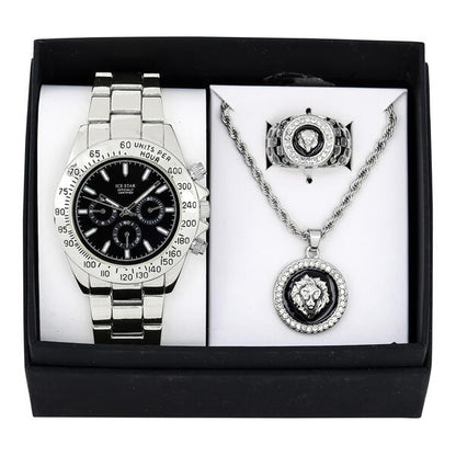 Metal Band Watches w/Necklace and Ring Gift-Set - W1K3-003