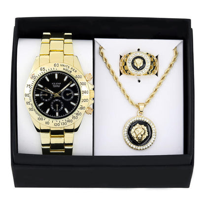 Metal Band Watches w/Necklace and Ring Gift-Set - W1K3-003