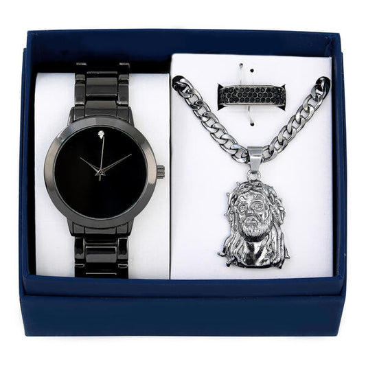 Metal Band Watches w/Necklace and Ring Gift-Set - WRP-002