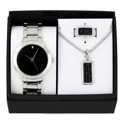 Metal Band Watches w/Necklace and Ring Gift-Set - W1K3-004