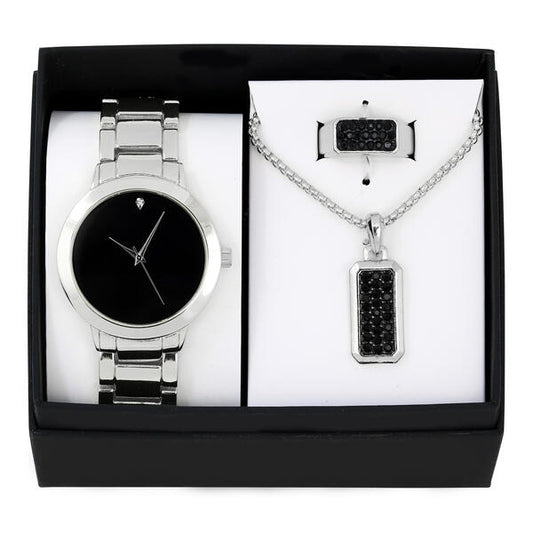 Metal Band Watches w/Necklace and Ring Gift-Set - W1K3-004