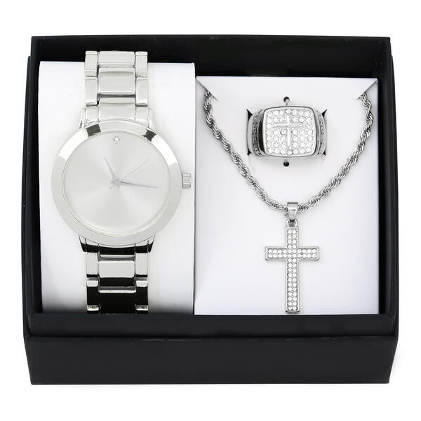 Metal Band Watches w/Necklace and Ring Gift-Set - W1K3-001