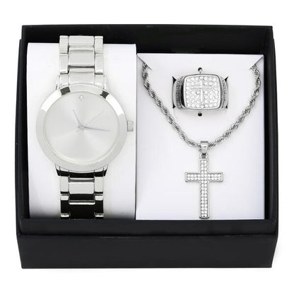 Metal Band Watches w/Necklace and Ring Gift-Set - W1K3-001