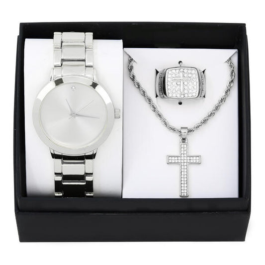Metal Band Watches w/Necklace and Ring Gift-Set - W1K3-001